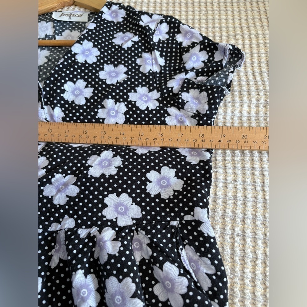 Jessica vintage short romper button front purple floral polka dot size large - Picture 9 of 11